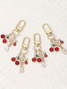 1pc Alloy A-Z Alphabet Cherry Daisy Beetle Letter Pendant Keychain Fashion Creative Design Birthday Gift Accessories, Mother's Day Gifts Women, Summer Bag Charms, Ladies' Fashion Accessory, Vibrant Flower Design, Durable Metal Keyring, Aesthetic Gift Idea, Novelty Keychain - Vàng - Xem 7