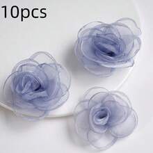 5/10个仿真欧根纱卷曲花头，焦边山茶玫瑰假花，家居婚礼装饰假花DIY工艺品，适用于家居装饰、秋冬婚礼装饰、服装花环剪贴簿配件 - 彩色 - 查看 14