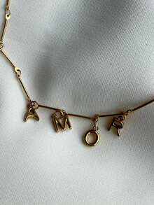 1 pièce Collier prénom bulle 3D, pendentif initiale bulle en acier inoxydable, bijou personnalisé, collier plaque prénom personnalisé, collier bulle ronde initiale, cadeau personnalisé pour amis, couples et famille, collier prénom personnalisé spécialement conçu, convient pour mariage, Saint-Valentin, Fête des Mères, mode, vintage, minimaliste, décontracté, mignon, personnalisé, unique, cadeau idéal, convient pour petite amie, maman, famille - Chaîne articulée en or - Voir 2
