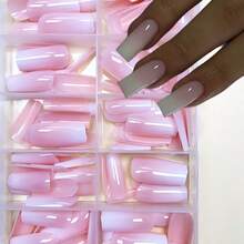 120pcs Minimalist Ombre Rectangle Fake Nails, Upgrade Your Manicure Style, Suitable For Women And Girls DIY Nails, Press-On Nails, Nail Art Supplies - Multicolor - View 3