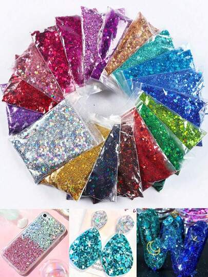 50g Bột kim tuyến lấp lánh, Bột kim tuyến nhiều màu, Nhựa trang trí móng tay DIY, Trang trí Halloween & Giáng sinh