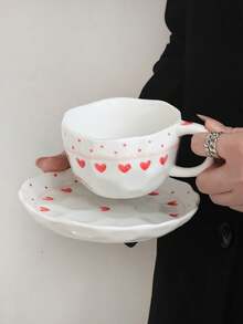 Bộ 1 tách và đĩa sứ hình trái tim bất đối xứng thủ công, tách cà phê sáng tạo để pha latte art, tách tráng miệng, quà tặng bạn gái, tách trà chiều, tách sữa bữa sáng, đĩa tráng miệng hình trái tim dễ thương, thích hợp cho nhà hàng, quán cà phê, văn phòng, cửa hàng tráng miệng. - Nhiều màu - Xem 11
