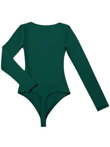 OMKAGI  Women's Long-Sleeved One-Piece Dress With A Sexy And Form-Fitting Triangle Thong Panty And One-Piece Top - 綠色 - 查看 3