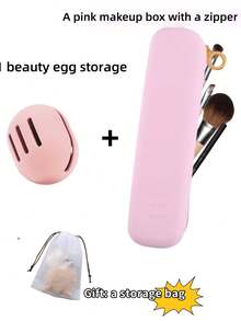 Bolsa de maquillaje portátil con 1 soporte de silicona para brochas de maquillaje y 1 soporte para esponjas de maquillaje, organizador de brochas de maquillaje, soporte para esponjas de maquillaje, estuche con cremallera para brochas de maquillaje, soporte de silicona para brochas de maquillaje, accesorio de viaje portátil, adecuado para vacaciones, playa, baño, dormitorio, gran capacidad - Multicolor - Ver 23