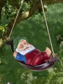 Teresa Series Green Gardening Gnome Statue, Gardening Decor, Hanging Statue For Yard, Outdoor Tree Stump Lawn Patio Decoration, Suitable Gift For Parents, Elders, Ladies And Gentlemen - A - View 6
