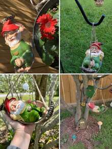 Teresa Series Green Gardening Gnome Statue, Gardening Decor, Hanging Statue For Yard, Outdoor Tree Stump Lawn Patio Decoration, Suitable Gift For Parents, Elders, Ladies And Gentlemen - A - View 5