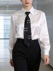 朋克风领带，个性化配饰，简约百搭，金属孔眼，点缀设计提升整体造型层次感 - 黑色-鏤空款 - 查看 1