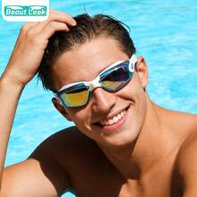Professionelle Racing Schwimmbrille mit geringem Strömungswiderstand, stromlinienförmiges Design, komfortabel und hautfreundlich, hochauflösende beschlagfreie wasserdichte Erwachsenen-Trainings-Schwimmbrille - Weißer Rahmen mit Goldplattierung [Antibeschlag-Schwimmbrille] - Übersicht 8