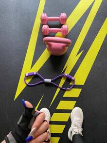 2pcs Set, 1pc Fitness, Upgraded TPE Material/Foam Handle Resistance Bands, 38cm/14.96in, Pink/Purple/Blue For Yoga, Elastic Fitness Bands, Chest/Arm/Shoulder Stretching, Home Strength Training, Weight Loss, Back To School/Birthday Gift - Multicolor - View 7