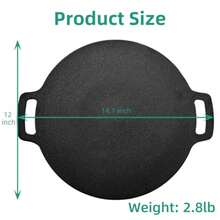 Korean BBQ Grill Nonstick Round Griddle Pan with Bag 12 Inch 6 Layer Coating BBQ Griddle Heavy-Duty Cast Iron Griddles for Stove Top Outdoor Camping Tawa Roti Pan - Negro - Ver 4