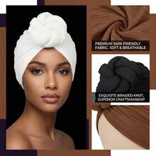 Awegeo 奢华纯色非洲风情头巾 - 独特设计，饰有精致额饰蝴蝶结 | 精致头饰，适合特殊场合 - A - 查看 2