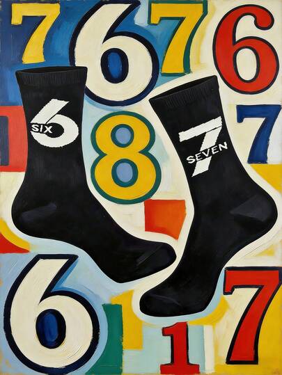 زوج من الجوارب ذات موضوع الأرقام - نمط رقم 6 و 7 بسيط مع نص "SIX SEVEN"، جوارب جديدة وإبداعية للارتداء اليومي العادي، هدية مثالية لعشاق الأرقام وهواة الأسلوب البسيط، جوارب موضة وترفيه طوال العام