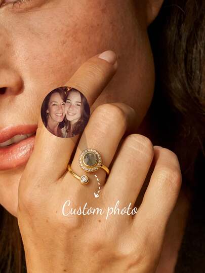 Anillo de proyección de acero inoxidable ajustable con foto personalizada, anillos de foto personalizados para pareja/familia/mascota, regalo de joyería elegante para mamá, parejas, amigos, cumpleaños, fiesta, boda, graduación, Día de la Madre, San Valentín, Navidad