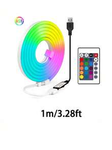 1 dải đèn LED neon RGB bằng silicon dẻo, có điều khiển từ xa 24 phím, có thể điều chỉnh độ sáng và đổi màu, thích hợp trang trí Giáng sinh trong nhà/ngoài trời. - Ánh sáng nhiều màu - Xem 15