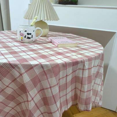 1件韩式ins风红色格子野餐垫/桌布，适合情人节、婚礼和家居装饰