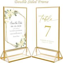 3个金色亚克力相框,双面金色相框,T型支架,尺寸8.5英寸x11英寸(22x28厘米),适用于菜单夹、婚礼桌号牌、家用相框、活动展示等。 - T-Gold - 查看 10