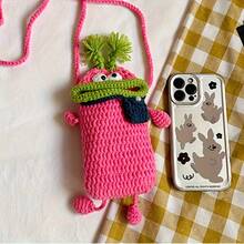 Fashion Handmade Crocheted Animal Print Crossbody Bag- For Women(Cute Flip-Top Phone Pouch, Perfect Fashion Accessory) - Pink - View 10