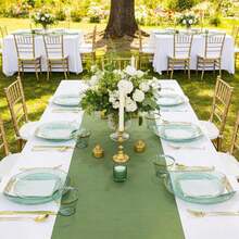 DaYammi 350 Pcs Clear Green Gold Plastic Plates, Hammered Disposable Dinnerware, Clear Green Plates Set Include 100 Plastic Platos, 150 Gold Disposable Silverware, 50 Cups And 50 Napkins For Party - Xanh lá trong - Xem 8