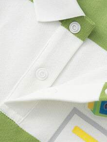 Balabala Toddler Boys Summer Fashion Short Sleeve Raglan Polo Shirt, Stylish Kids Casual Button-Up Top - Green and White - View 3