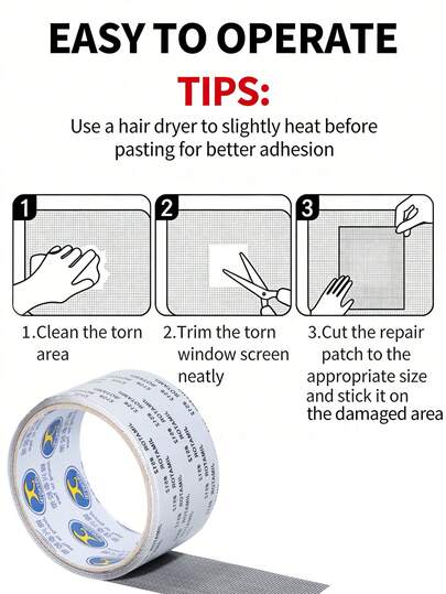 1 Cuộn băng keo tự dính sửa chữa lưới sợi thủy tinh màu xám, dài 2m (79 inch), chống thấm nước, chống rách, dùng để vá lưới cửa sổ, cửa ra vào, màn chống muỗi, sửa chữa nhà cửa và ngoài trời.
