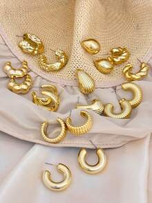 Set di 6/18 orecchini alla moda, orecchini multipli, realizzati in materiale di resina ABS con placcatura in oro UV non sbiadente - Dorato - Visualizzare 2