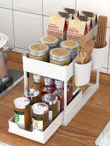 2-Tier Under Sink Organizer Rack, Kitchen Cabinet Storage Shelf, Sliding Double-Layer Basket Drawer, Multifunctional Bathroom Storage Basket, Organizing Rack, Kitchen Decor Holiday Gift Kitchen Essentials Bathroom Accessories Kitchen Storage - A - View 9