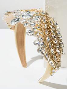 1 chiếc băng đô cài tóc kiểu vương miện Baroque thời trang Âu Mỹ bằng vải trơn màu, sang trọng, được trang trí cầu kỳ với đá quý lấp lánh, phụ kiện cài tóc vương miện thanh lịch, chất lượng cao. - trắng - Xem 2