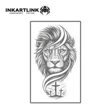 2 piezas Tatuajes temporales de cruz y león de INKARTLINK, tatuajes de arte corporal resistentes al agua, duran de 1 a 2 semanas, adecuados tanto para hombres como para mujeres, imprescindibles para personas y fiestas - Negro - Ver 3