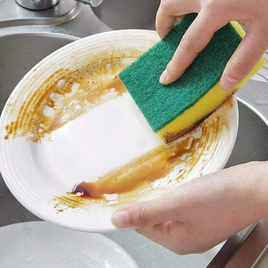 Bộ nhiều miếng bọt biển cọ rửa dày hai mặt, dùng để rửa chén bát, tẩy dầu mỡ mà không làm trầy xước nồi niêu xoong chảo, và có thể tái sử dụng để làm sạch gạch lát phòng tắm. - Nhiều màu - Xem 1
