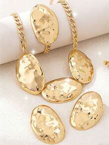 Bộ 4 món mạ vàng dáng oval, thiết kế nổi bật, gồm dây chuyền, bông tai và vòng tay, thích hợp cho nữ mặc hàng ngày và dự tiệc. - Vàng - Xem 4