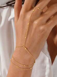 1 pieza Pulsera de cadena de bolas de metal de estilo europeo y americano de varias capas, diseño único, adecuado para usar en la playa en verano. La cantidad y la colocación de las cuentas pueden variar según la longitud - Dorado - Ver 1