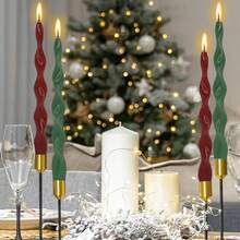 4 Stücke Weihnachts-Rot/Rosa/Lila/Weiß Spiralkerzen 10 Inch gedrehte Kerzen ohne Duft, gewellte Spitzkerzen Set für Dinner Tisch, Party, Hochzeit - feine Linien - Übersicht 4