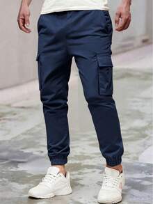 1pc Teen Boys' Casual Outdoor Cargo Pants, Versatile & For Back To School Season, Spring/Autumn - Navy Blue - View 3