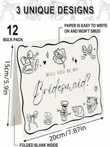 24张/包，12张卡片+12个信封+贴纸，新娘及伴娘邀请卡，婚礼派对用品，空白新娘及伴娘卡片，适用于婚礼及伴娘派对 - 多色 - 查看 4