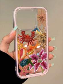 1个粉色珍珠刺绣金鱼百合简约个性化TPU防震全包手机壳，兼容苹果17、16、15、14、13、12、11 Pro Max、Air - 彩色 - 查看 2