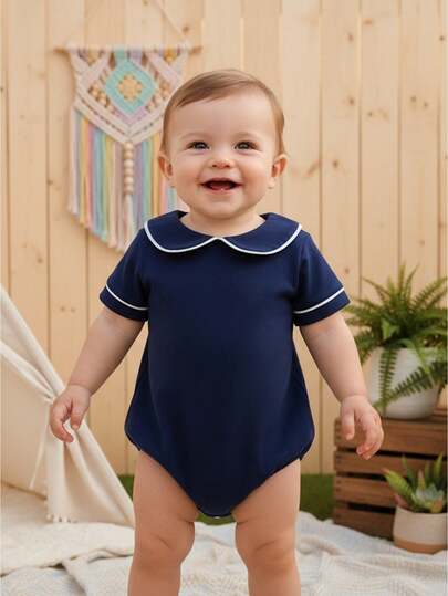 Newborn Baby Girl Boy Clothes Summer Short Sleeve Doll Collar Romper One Piece Bodysuit Shirts 0 3 6 12 18 Months