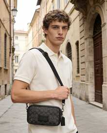 Coach Wyatt 20 Monogram Zipper Bag Crossbody Bag For Men With Wide Strap - Black - View 4