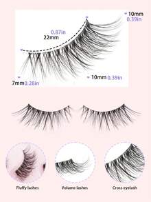 10 Pairs Natural-Looking Crossed False Eyelashes, 3D Faux Mink Delicate Curly Transparent Stem Lashes, Suitable For Date, Work Makeup - Black - View 2