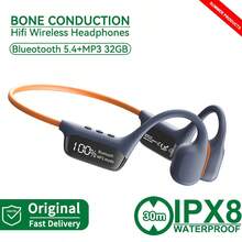 VAORLO Fones de Ouvido de Condução Óssea, Fones de Ouvido Estéreo Sem Fio Bluetooth 5.4 com Graves Potentes, À Prova d'Água IPX8 para Natação e Mergulho, Com Reprodutor de MP3 Integrado de 32GB, Fones de Ouvido Estéreo HiFi com Gancho para Orelha e Microfone, Visor Digital LED, Adequado para Esportes, Natação, Ciclismo, Compatível com Todos os Smartphones - laranja azul - Visão 17