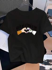 (Authorized By Disney) Hudibas Lightyear Printed T-Shirt, The Words "You've Got A Friend In Me", The Pattern Of Cowboy And Spacesuit Hand-In-Heart, And The Printed Short Sleeves With The Theme Of Toy Story Friendship. The Fabric Is Soft, Comfortable And Breathable, Suitable For Daily Wear, Shopping, Traveling, Gathering And Home Use. It Is Also Suitable As A Beautiful Gift. Every Woman Should Have One. - Black - View 1