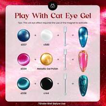 Beetles 20 Colors Cat Eye Gel Nail Polish Set - Glitter Red Green Blue Brown Black, Magnetic Base & Matte Glossy Top Coat, Galaxy Gemlight Soak Off UV Manicure Salon Gift For Women - 20 Colors Gemstone Party - 查看 6