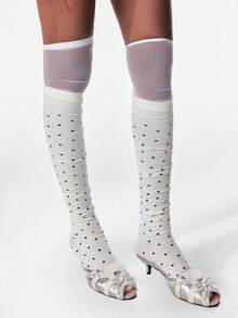 1 Pair Thin Polka Dot Knee High Socks, Breathable Summer Socks, Style Sweet Girl Leg Warmers - Multicolor - View 1