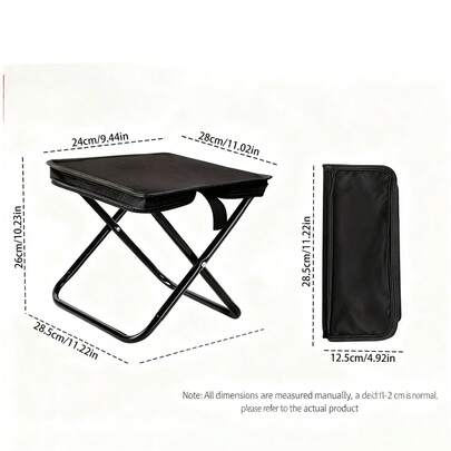 1 pieza Taburete plegable portátil minimalista, asiento plegable compacto y sin respaldo para exteriores, hecho de tela Oxford gruesa y marco de acero al carbono de alta resistencia, ligero y fácil de abrir/guardar, diseño sólido negro, detalles antideslizantes en el marco, tamaño desplegado: 26x23x26cm (10.24x9.06x10.24 pulgadas)