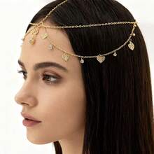 Cadena de frente con forma de corazón estilo bohemio 2026, cadena de cejas, cadena tipo diadema - Dorado - Ver 2