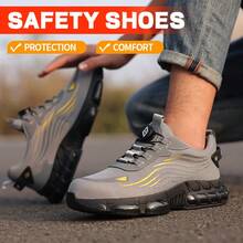 Ding gu Safety Shoes Industrial Safety Shoes Safety Boots Function Trainers Outdoor Work Shoes Men's Puncture Proof Steel Toe Anti-Smash Non-Slip Shock Absorbing Work Safety Shoes - 灰色 - 查看 6