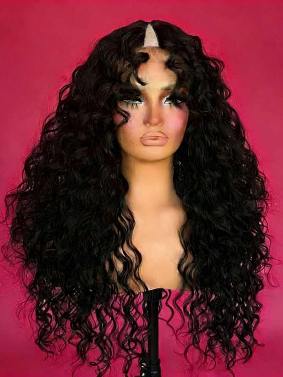 V Part Wig Human Hair Deep Wave Human Hair Wig Upgrade Glueless U Part Human Hair Wig For Women No Leave Out No Sew In 180 Density Natural Black Color 44inch - 自然色 - 查看 1