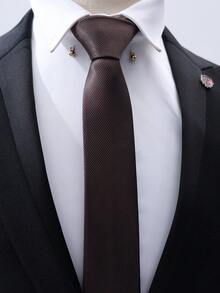 1条男士棕色修身窄领带，高品质时尚婚礼派对领带 - 棕色 - 查看 3