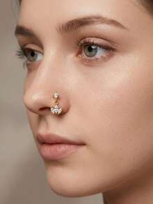 18G L型垂坠鼻环 女士不锈钢鼻环 CZ垂坠鼻环 鼻环 鼻部穿孔 - L型 - 查看 2