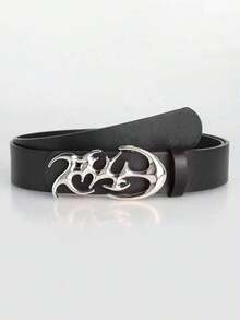 New Punk Style PU Leather Hollow Belt - A Unique Gift Or Accessory With A Vintage, Casual, Luxurious, And Asymmetrical Alloy Buckle. It's A Versatile Piece For Autumn And Winter, Suitable For Teenagers And Young Men. Ideal For Casual Wear, Outdoor Activities, Sports, Vacations, Graduation Gifts, Birthday Presents, And Everyday Use. - 黑色 - 查看 3
