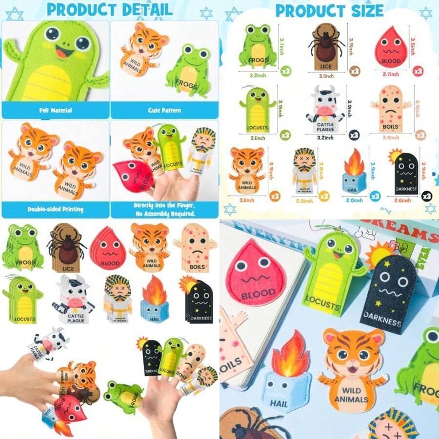 Gmdhtd Plague Finger Puppets - 30pcs Ten Plagues Felt Finger Puppet Making Kit For Make Your Own Hand Tosys For Pesach Seder Toy Party Supplies 10 Stylesmcfyfj - As Pic - View 1